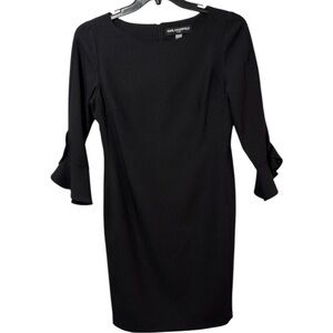 Karl Lagerfeld Dress Black Midi‎ Sheath 3/4 Sleeve Tulip Cuff in Size 8  EUC